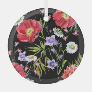 Aquarellfarbene Blume Bouquet: Nahtloses Muster Ornament Aus Glas