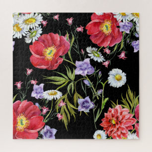 Aquarellfarbene Blume Bouquet: Nahtloses Muster Puzzle