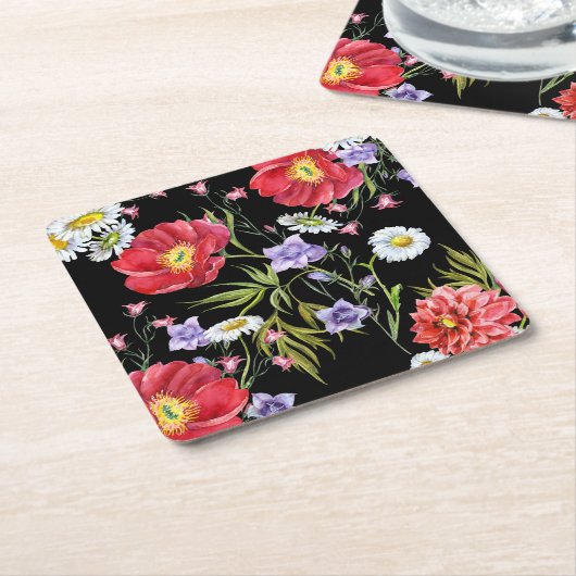 Aquarellfarbene Blume Bouquet: Nahtloses Muster Rechteckiger Pappuntersetzer (angewinkelt)