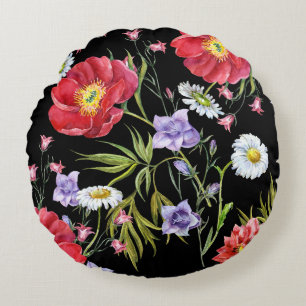 Aquarellfarbene Blume Bouquet: Nahtloses Muster Rundes Kissen