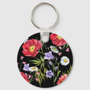 Aquarellfarbene Blume Bouquet: Nahtloses Muster Schlüsselanhänger