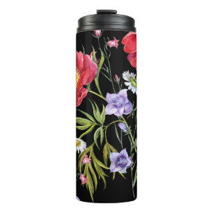 Aquarellfarbene Blume Bouquet: Nahtloses Muster Thermosbecher