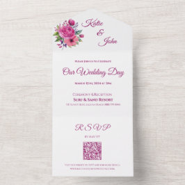 Aquarellfarbene Blume Bouquet-Wedding- All In One Einladung