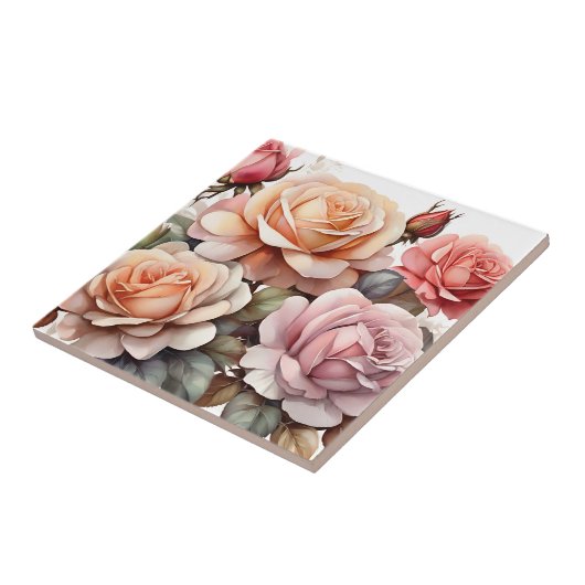 Aquarellfarbene Blume der Rose Fliese (Seite)