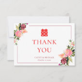 Aquarellfarbene Blume Doppelfröhlichkeit Hochzeit Dankeskarte (Vorderseite)