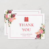 Aquarellfarbene Blume Doppelfröhlichkeit Hochzeit Dankeskarte (Vorne/Hinten)
