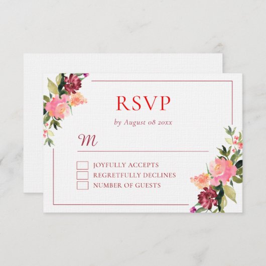 Aquarellfarbene Blume Doppelfröhlichkeit Hochzeit RSVP Karte (Vorne/Hinten)