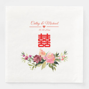 Aquarellfarbene Blume doppeltes Glück chinesische Serviette