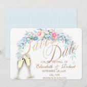 Aquarellfarbene Blume, Dots Weingläser Save the Da Date (Vorne/Hinten)