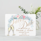 Aquarellfarbene Blume, Dots Weingläser Save the Da Date (Stehend Vorderseite)