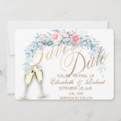 Aquarellfarbene Blume, Dots Weingläser Save the Da Date (Vorderseite)