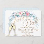 Aquarellfarbene Blume, Dots Weingläser Save the Da Save The Date (Vorne/Hinten)