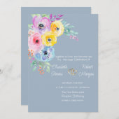 Aquarellfarbene Blume Dusty Blue Wedding Einladung (Vorne/Hinten)