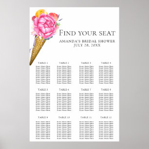 Aquarellfarbene Blume Eiscreme-Sitzkarte Poster