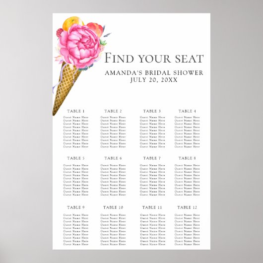 Aquarellfarbene Blume Eiscreme-Sitzkarte Poster (Vorne)