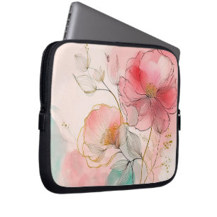 Aquarellfarbene Blume Eleganter Hintergrund Laptopschutzhülle