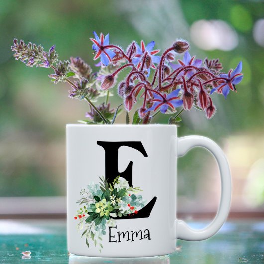 Aquarellfarbene Blume Eukalyptus Kaffee Tasse