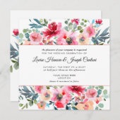 Aquarellfarbene Blume Garten Rose, Red Ombre Weddi Einladung (Vorne/Hinten)