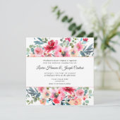 Aquarellfarbene Blume Garten Rose, Red Ombre Weddi Einladung (Stehend Vorderseite)