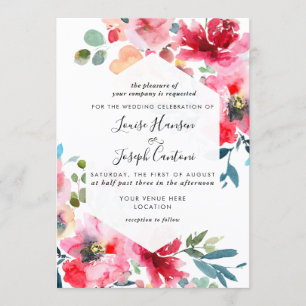 Aquarellfarbene Blume Garten Rose, Red Ombre Weddi Einladung