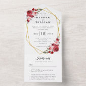 Aquarellfarbene Blume geometrische Hochzeit All In One Einladung (Innen Boden)