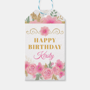Aquarellfarbene Blume & Goldene Fohlen Geburtstag Geschenkanhänger