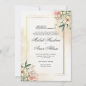 Aquarellfarbene Blume Goldrahmen muslimische Hochz Einladung (Vorderseite)