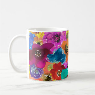 Aquarellfarbene Blume Helle und glückliche Tasse