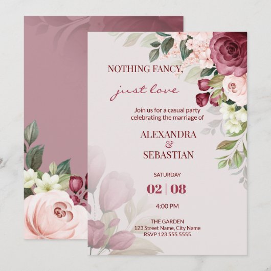 Aquarellfarbene Blume Hochzeitsempfang Einladung (Vorne/Hinten)