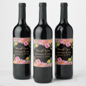 Aquarellfarbene Blume Hochzeitsoße Wein Weinetikett (Flaschen)