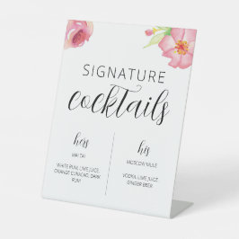 Aquarellfarbene Blume Hochzeitssignatur Cocktailsi Sockelschild