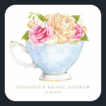 Aquarellfarbene Blume im Teacup-Brautparty Quadratischer Aufkleber<br><div class="desc">Fügen Sie Ihrem Brautparty eine charmante, Vintag inspiriert Touch, Einladungen oder Dekoration mit diesem individuellen Brautparty-Aufkleber mit einem zarten Aquarellrosa-Bouquet in einem klassischen Teacup hinzu. Dieser Blumenaufkleber eignet sich hervorragend für Tee-Party-Themen, Ansammlungen im Garten oder für romantische Feiern. Mit diesem individuell gestaltbaren Brautparty-Aufkleber können Sie Ihre Veranstaltung individuell gestalten und...</div>