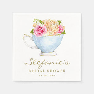 Aquarellfarbene Blume im Teacup-Brautparty Serviette