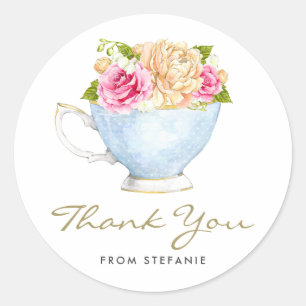 Aquarellfarbene Blume im Teacup Tee Party Vielen D Runder Aufkleber