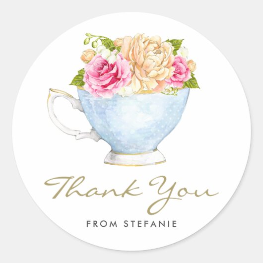 Aquarellfarbene Blume im Teacup Tee Party Vielen D Runder Aufkleber (Vorderseite)
