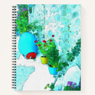 Aquarellfarbene Blume in bunten Töpfen Notizbuch