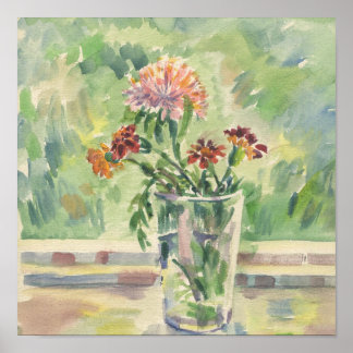 Aquarellfarbene Blume in einem Glas, nicht in eine Poster