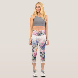 Aquarellfarbene Blume in sanften Pastellfarben Capri Leggings