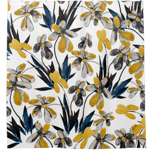 Aquarellfarbene Blume: lebendiges Sommermuster. Duschvorhang (Vorderseite)