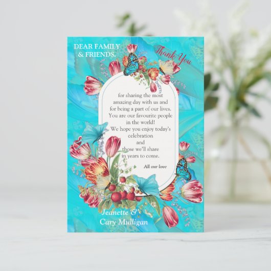 Aquarellfarbene Blume mit besichtigten Schmetterli RSVP Karte (Stehend Vorderseite)