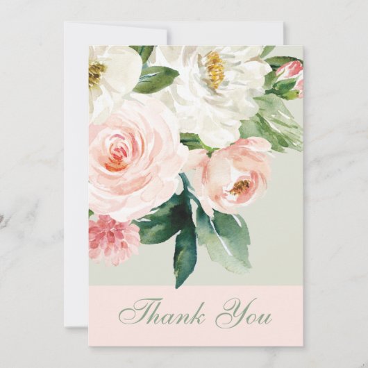 Aquarellfarbene Blume mit Foto Hochzeit Dankeskarte (Vorderseite)