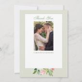 Aquarellfarbene Blume mit Foto Hochzeit Dankeskarte (Rückseite)