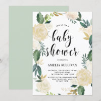 Aquarellfarbene Blume mit Gold Glitzer Baby Dusche