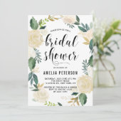 Aquarellfarbene Blume mit Gold Glitzer Brautparty Einladung (Stehend Vorderseite)