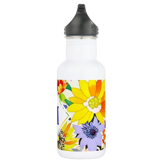 Aquarellfarbene Blume Mit Monogramm Edelstahlflasche (Rechts)