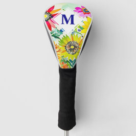 Aquarellfarbene Blume Mit Monogramm Golf Headcover