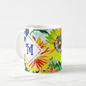 Aquarellfarbene Blume Mit Monogramm Kaffeetasse (Vorderseite Links)