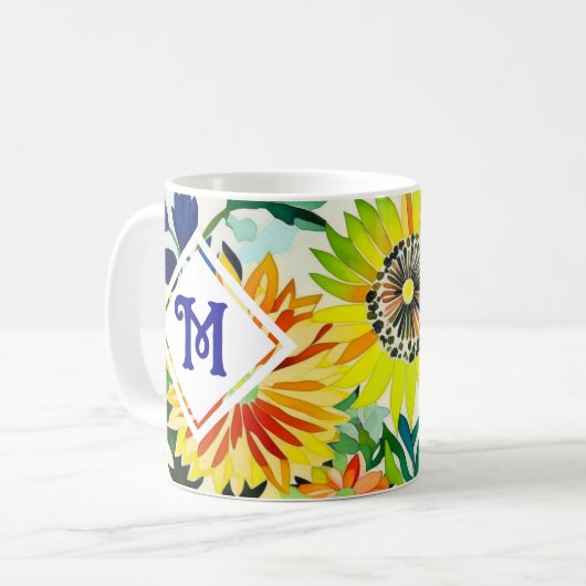 Aquarellfarbene Blume Mit Monogramm Kaffeetasse (Vorderseite Links)