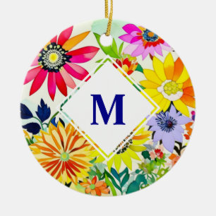 Aquarellfarbene Blume Mit Monogramm Keramik Ornament