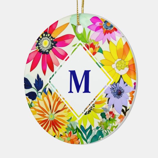 Aquarellfarbene Blume Mit Monogramm Keramik Ornament (Links)